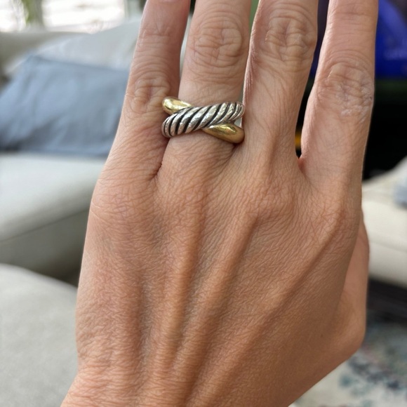 Silver and Gold Twisted Rope Ring - Picture 7 of 8